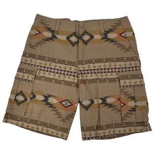 Lucky Brand Aztec Print Cargo Shorts Size 30 Tan Utility Pockets
